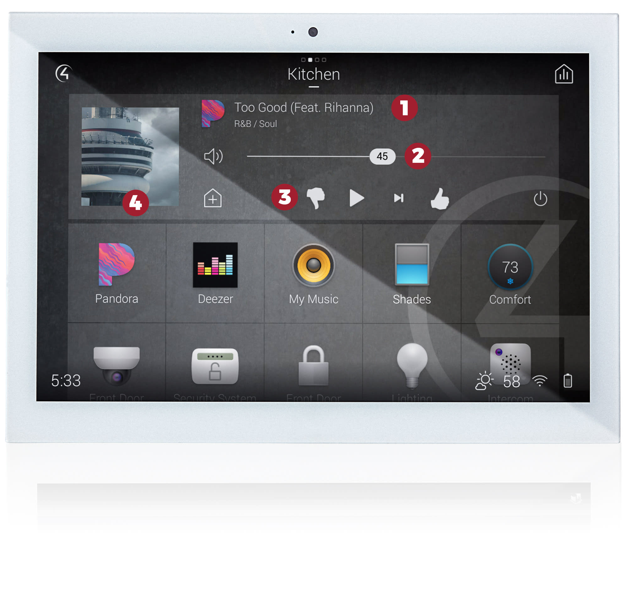 Close up of Control4 OS interface